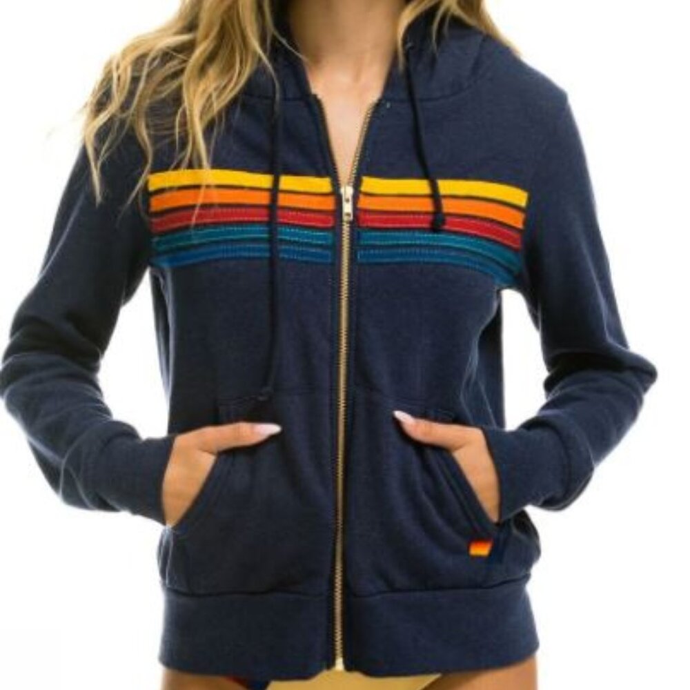 Aviator Nation 5 stripe hoodie, navy, S